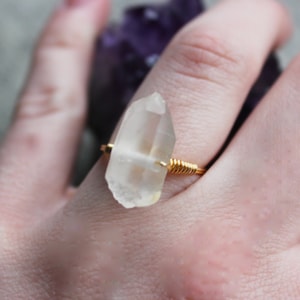 Clear Quartz Wire Wrapped Crystal Ring | Handmade Healing Ring for Clarity & Energy | Adjustable Gemstone Ring | Spiritual Jewelry