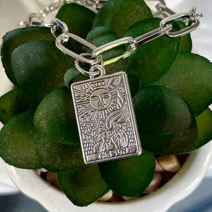 The Sun Tarot Card Bracelet | Silver Chain Link Charm Bracelet | Spiritual Jewelry | Tarot Gift | Handmade Witchy Bracelet