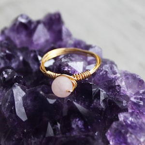 Rose Quartz Wire Wrapped Crystal Ring | Handmade Healing Jewelry for Love & Compassion | Adjustable Gemstone Ring | Spiritual Accessory