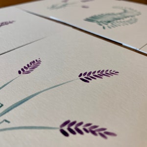 Cartes à l’aquarelle lavande et fougère - peintes à la main
