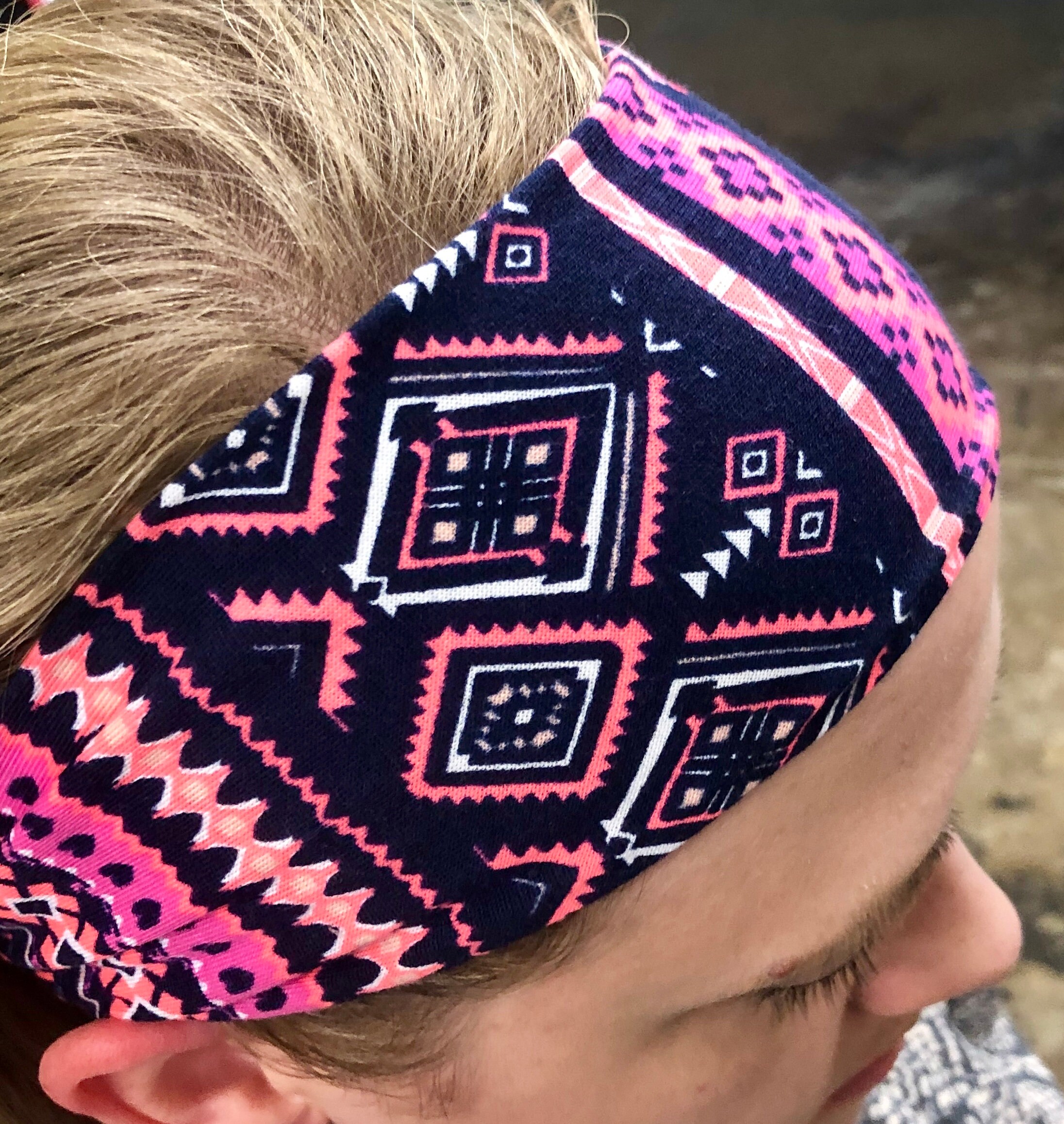 Pink Salmon and Navy Boho Headband FREE SHIPPING Etsy