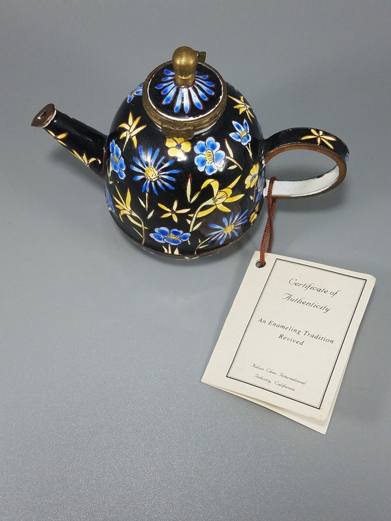 Kelvin Chen Teapot, floral enamel mini Teapot, collectible Teapot