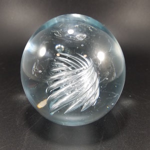 Vintage Art Glass Clear Swirl Bubble Paperweight Collectible