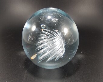 Vintage Art Glass Clear Swirl Bubble Paperweight Collectible