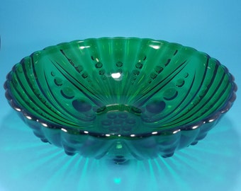 Tigela de servir vintage Anchor Hocking Oyster e Pearl Forest Green Footed