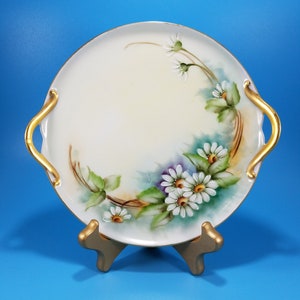 Vintage RS Germany Blue Mark Handled Serving Plate Hand Painted Daisies Gilded