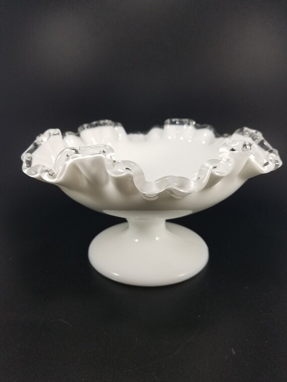 Vintage FENTON Marked Silver Crest Pedestal Compote Ruffled Etsy