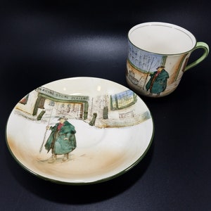 Vintage Royal Doulton Dickens Ware &quot;Tony Weller&quot; Tea Cup & Saucer Set Duo RARE