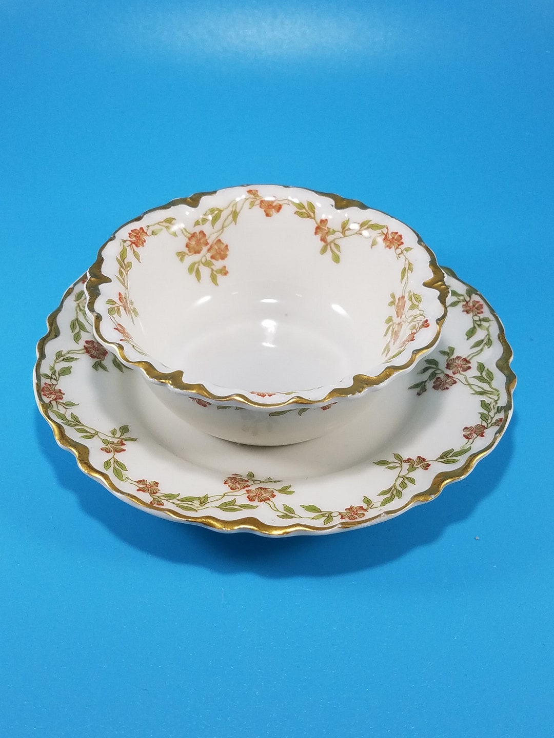 Vintage Haviland Limoges France Ramekin With Under Plate Floral