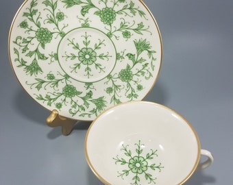 Conjunto de xícara e pires com pés verdes Lorraine China franciscana feito na Califórnia