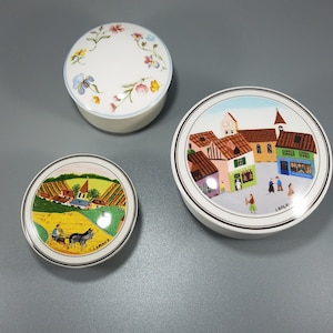 Set of 3 Vintage Villeroy & Boch Porcelain Assorted Collectible Trinket Boxes