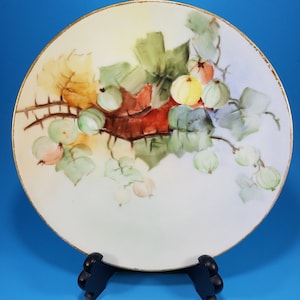 MZ Austria Antike Handbemalte Platte Stachelbeere Goldrand Signiert 20cm
