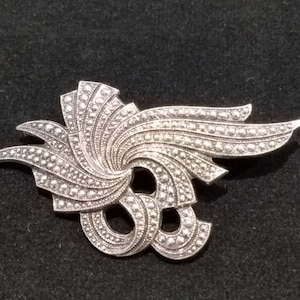 W Germany Mid Century Faux Marcasite Pin Brooch Silver Tone Vintage Costume Jewelry