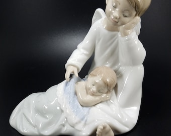 Lladro Spain "My Guardian Angel" Porcelain Gloss Figurine Blue Boxed