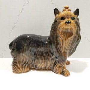 Yorkshire Terrier Yorkie Dog with Bow 7&quot; tall Figurine Coopercraft England