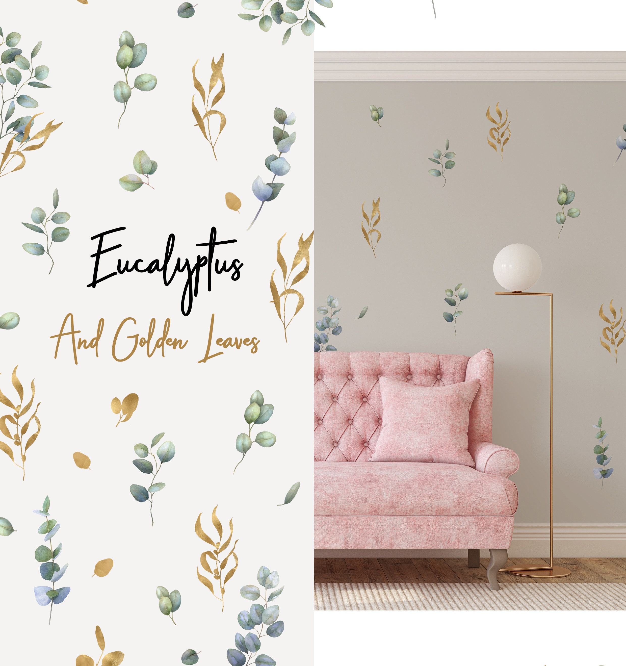 Eucalyptus Leaves Wall Decal Removable Botanical Wallpaper Etsy