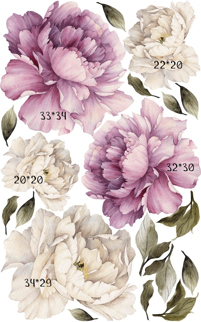 Removable Peony Wallpaper Floral Wall Decals by Little1Story Etsy