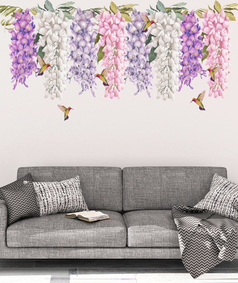 Wisteria Flowers Wall Decal  Removable Wallpaper  Floral 