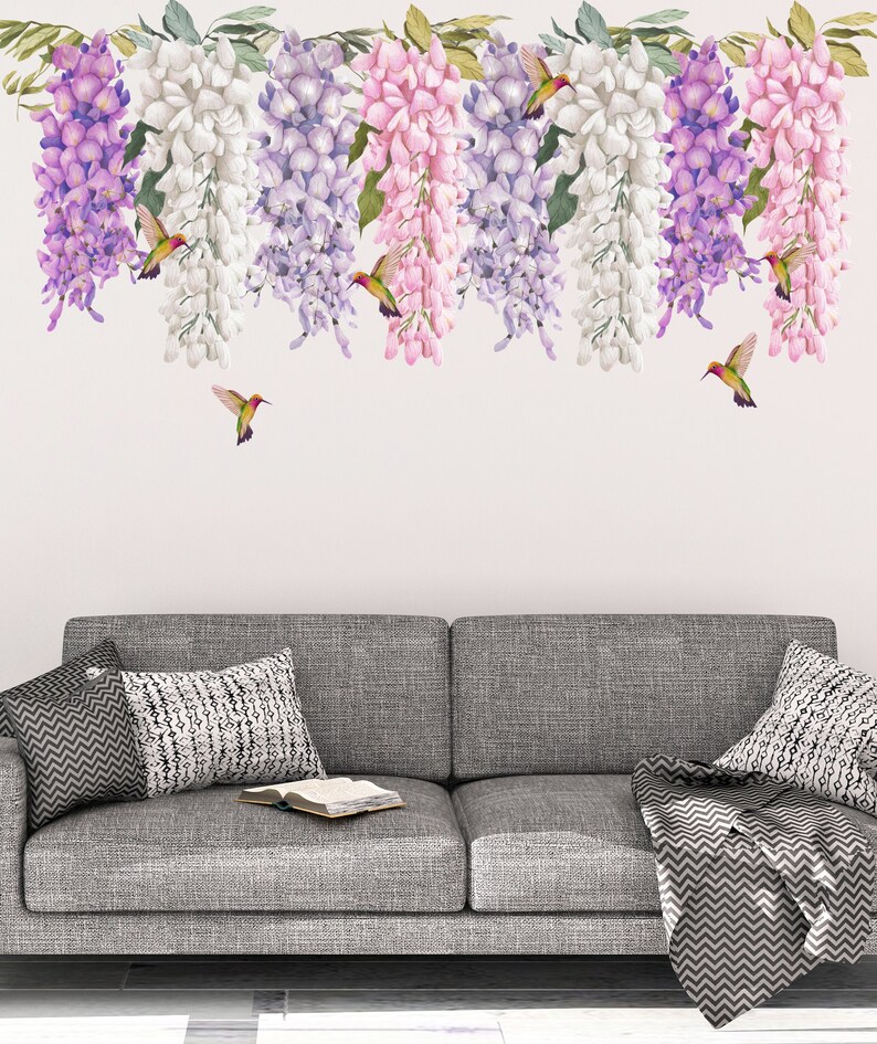 Wisteria Flowers Wall Decal  Removable Wallpaper  Floral 