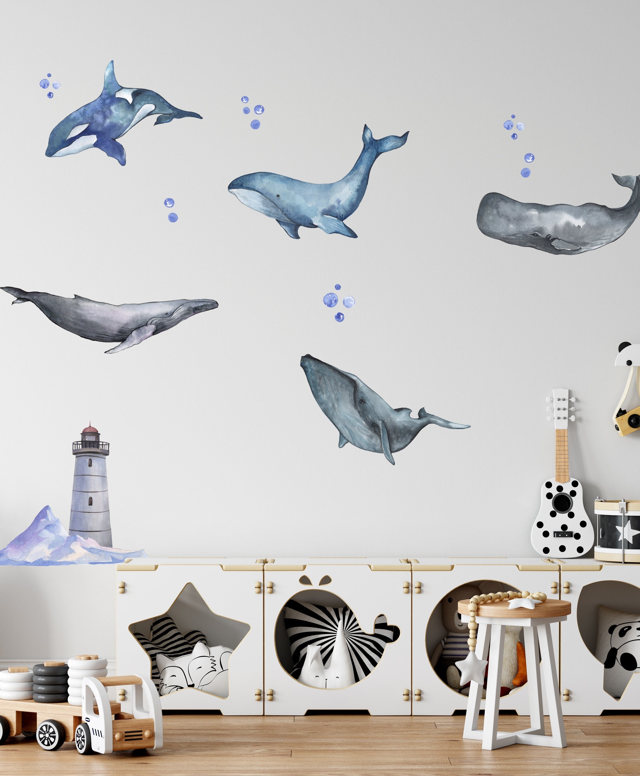Whale Wall Decal Playroom Wall Decals Whale Wall Sticker Etsy