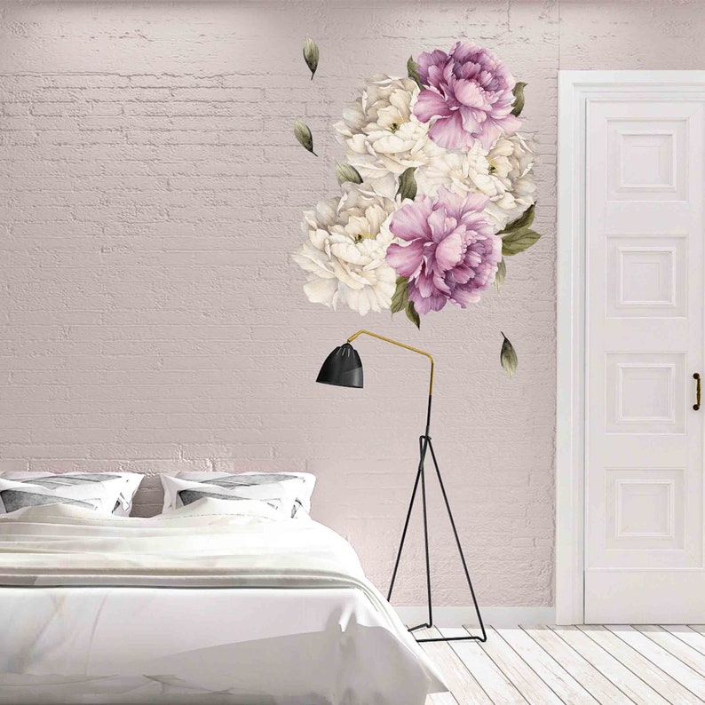 Removable Peony Wallpaper Floral Wall Decals by Little1Story Etsy