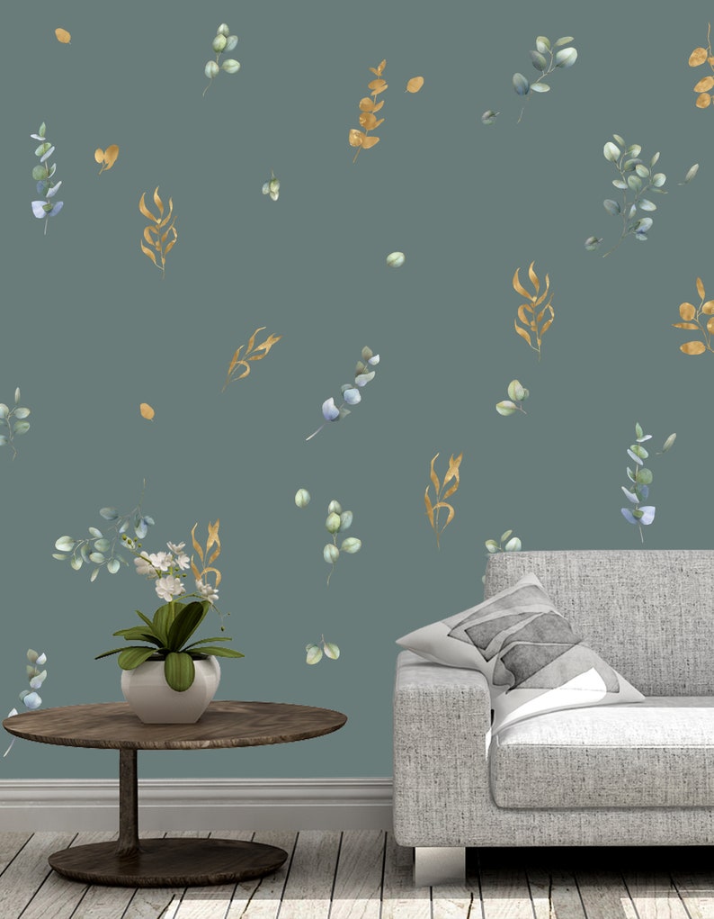 Eucalyptus Leaves Wall Decal Removable Botanical Wallpaper Etsy