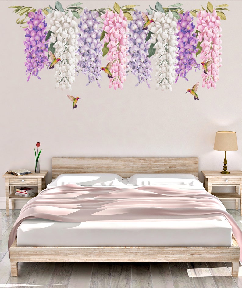 Wisteria Flowers Wall Decal Removable Wallpaper Floral Motif Etsy