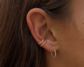 22k Gold-Filled Double Ear Cuff / Ear Cuff No Piercing / Minimalist Ear Cuff / Fake Piercing / Gold Ear Cuffed Earrings /18k Gold / 24k Gold