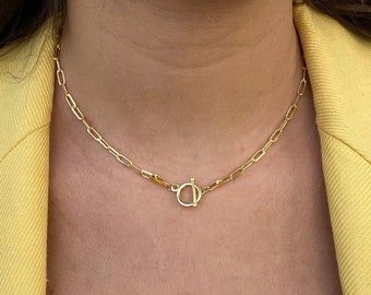 Thin 22k Gold Toggle Necklace / Gold-Filled Toggle Necklace / T-Bar Paperclip Necklace / Link Chain / Hypoallergenic / 18k Gold / 24k Gold