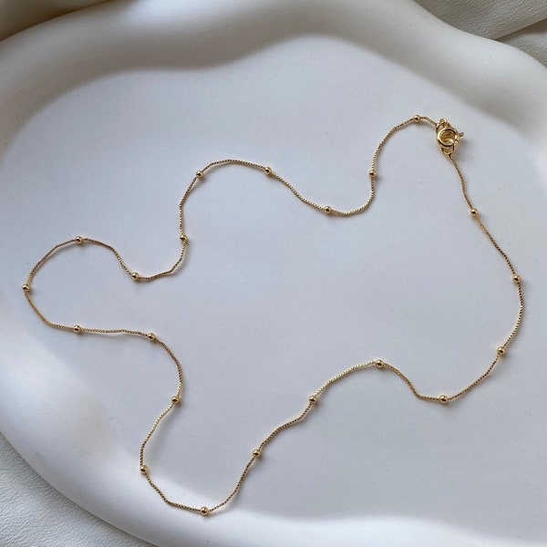 22k Gold Skinny Beaded Chain / 22k Gold-Filled Chain / Choker Necklace / Hypoallergenic Necklace / 18k Gold / 24k Gold