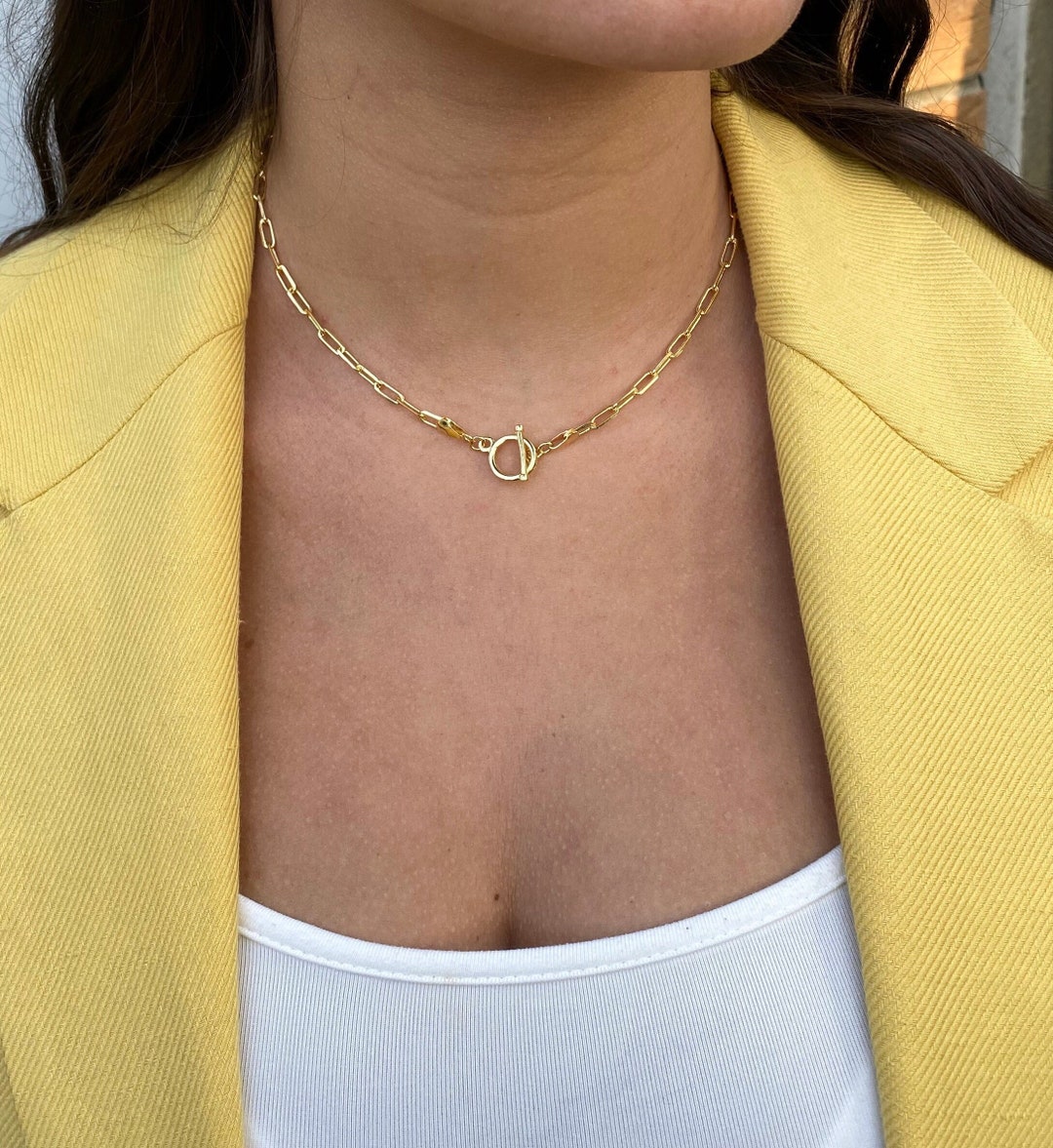 Thin 22k Gold Toggle Necklace / Goldfilled Toggle Necklace / Tbar