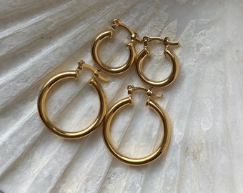 Thin 22k Gold-Filled Hoop Earrings / Minimalist Earrings / Hypoallergenic Earrings / Latch Back Closure / Gold Hoops / 18k Gold / 24k Gold