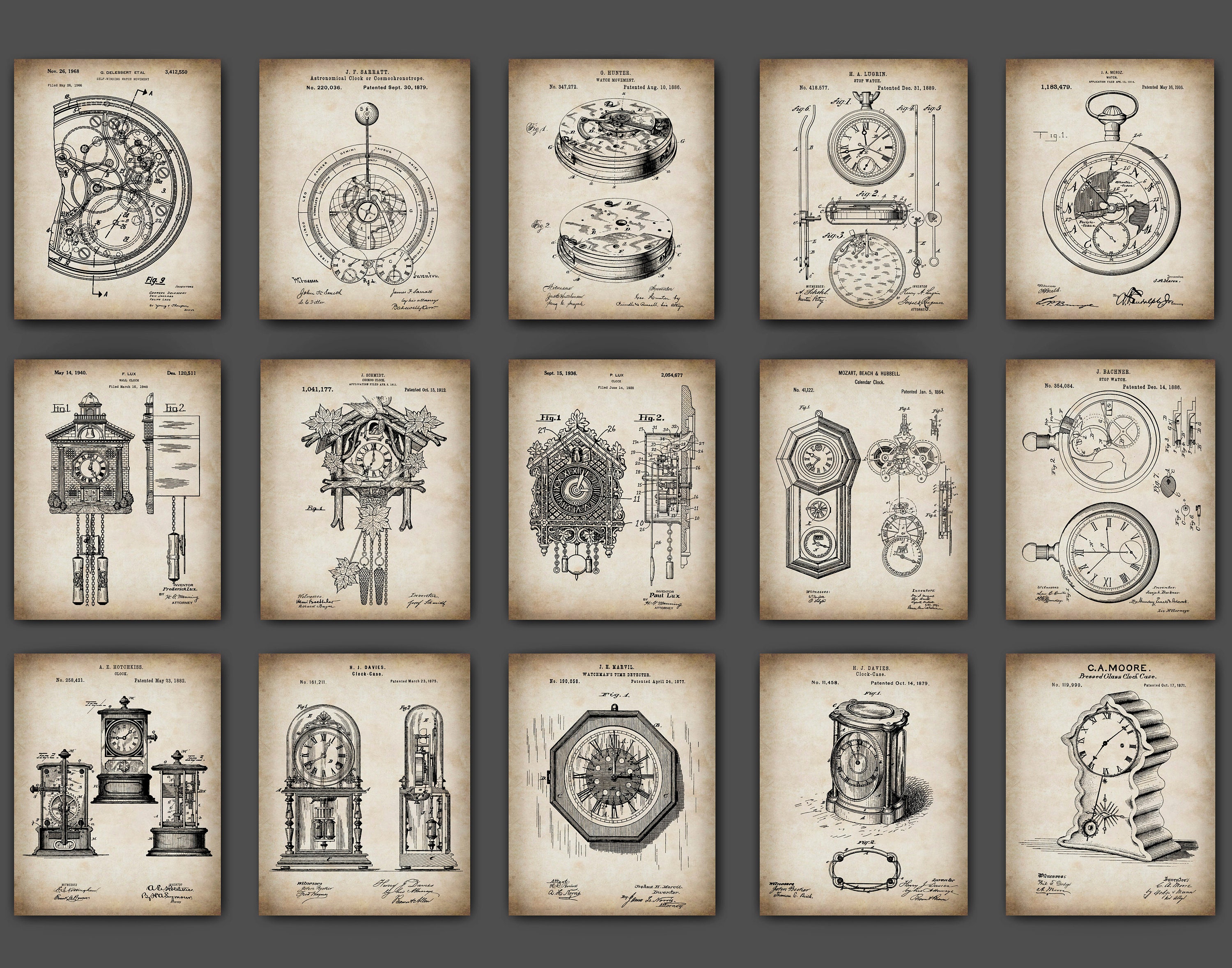 15 Vintage Clock Patent Art Watch Blueprint Time Art Cuckoo Clock Scheme Art Horology Art Horologist Git Goldsmith Gift Home Wall Decor Etsy