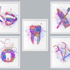 Aquarel tandheelkundige kunstafdrukken: tandartspraktijkdecor (digitale download)