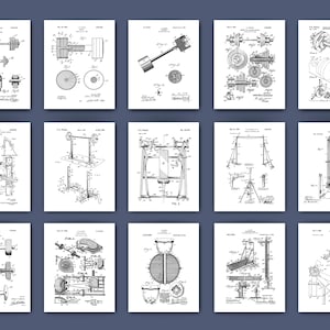 15 Exercise Patent Art Gym Weightlifting Equipment Blueprint Workout Patent Home Gym Wall Decor Bodybuilder Gift Athletic Art Sport Art