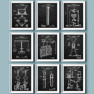 9 Chemistry Art Science Art Vintage Patent Art Laboratory Equipment Blueprint Pharmacy Art Chemist Gift Pharmacist Gift Scientist Gift