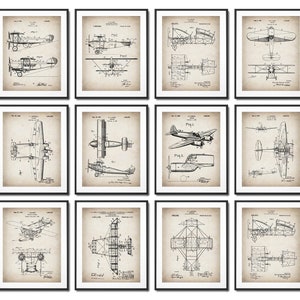 12 First Airplane Patent Prints Plane Blueprint Airship Art Aviation Poster Flying Machine Patent Aviator Gift Pilot Gift Boys Room Decor