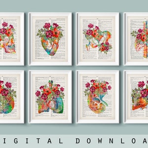 Aquarel anatomie kunstafdrukken: bloemen medische decorset (digitale download)