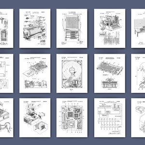 Set 15 Programmer Gift Retro Computer Patent Art Motherboard Blueprint IT Tech Art Coding Poster Technician Gift Office Wall Decor
