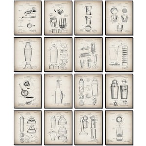 16 vintage bantender cocktail patent prints bar blauwdruk pub muur decor mixer patent barman cadeau ober cadeau bar wand decor keuken kunst