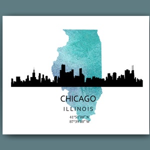 Chicago Skyline Illinois Karte USA Stadt Reise Kunst Städte Wand Dekoration Büro Dekor Wohnzimmer Dekor Reisende Geschenk Einweihungsparty Geschenk
