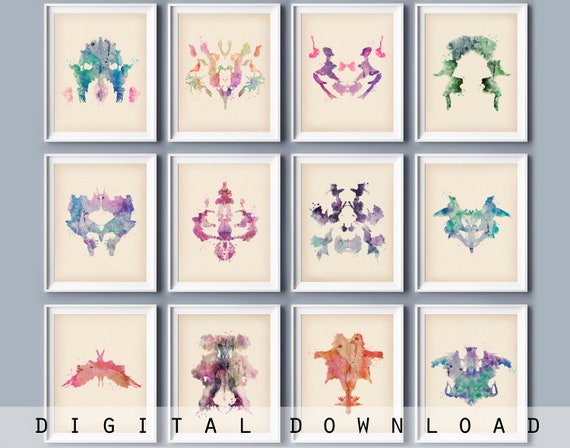 ロールシャッハ・テストカードセット：水彩インクブロットアート