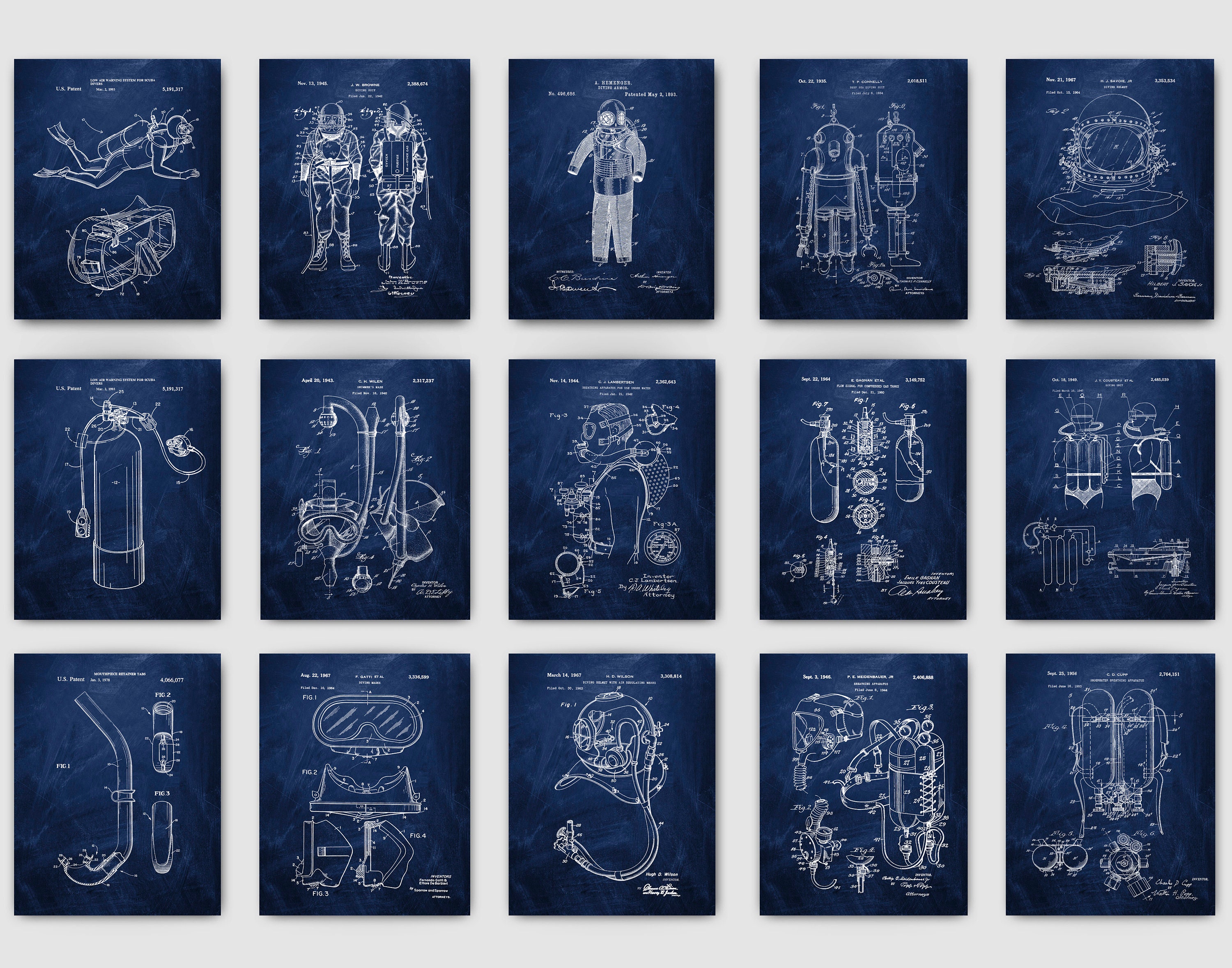 15 Nautische Kunst Gerätetauchen Patent Blueprint Tiefseetauchausrüstung Taucher Geschenk Schwimmer Geschenk Seemann Geschenk Strandhaus Dekor Strandbar Kunst