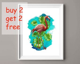 Flamingo Art Watercolor Animal Drawing Exotic Bird Poster Tropical Bird Artwork Kids Room Decor Nursery Printable Art Digital Download