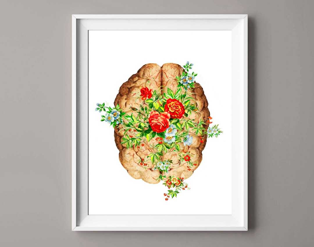 Brain and Flowers Art Print: Neuroscience Anatomy Decor (digital ...