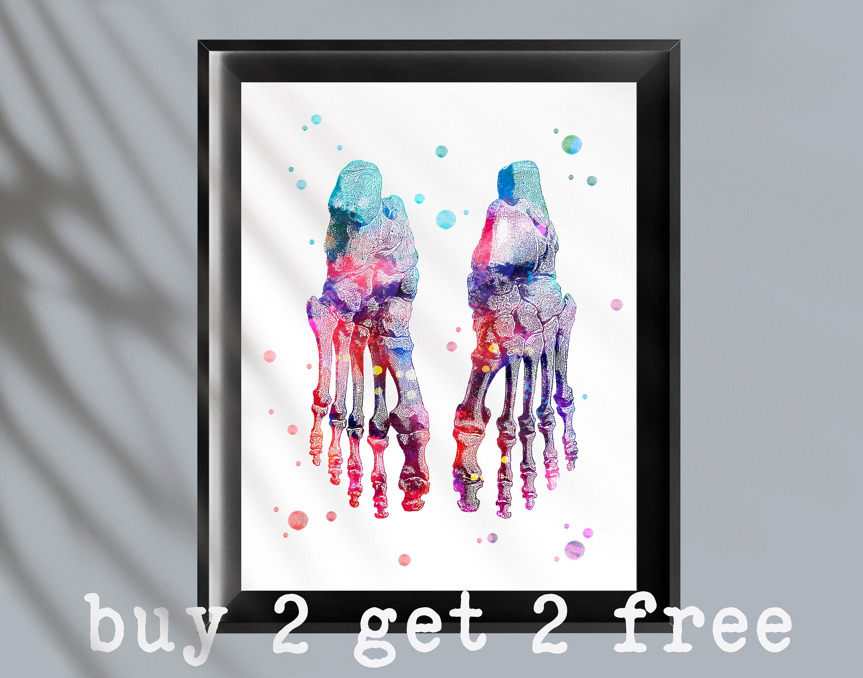 Watercolor Foot Bones Anatomy Art Print: Medical Gift
