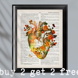 Anatomical Heart Art Floral Anatomy Artwork Medical Poster Physiology Art Vintage Dictionary Art Cardiologist Gift Heart Surgeon Gift