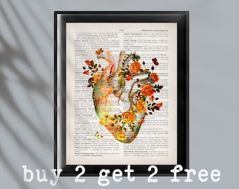 Floral Anatomical Heart Art: Vintage Dictionary Page Print (Digital Download)