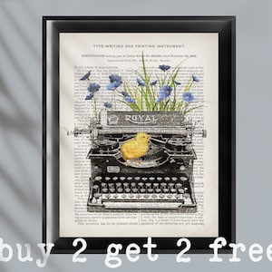 Reporter Gift Vintage Typewriter Art Type Writing Machine Art Botanical Art Book Page Art Stenograph Art Office Wall Decor Gift for Boss