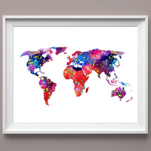 Kaart van de wereld kunst continenten kaart kunst reizen poster aquarel kaart decor modern decor kaart cadeau digitale kaart kantoorinrichting